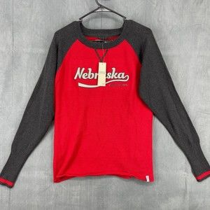 Bruzer Nebraska Sweater Mens Large Red Gray Apres Ski 100% Cotton Cornhuskers